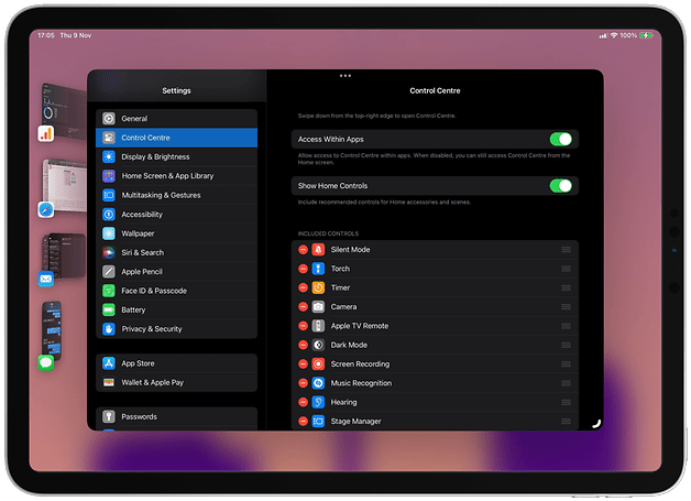 Apple iPad screenshots showing how to activate the Stage Manager feature