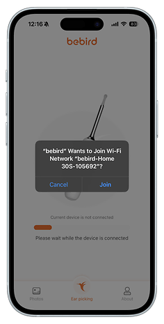 Bebird app notification to join Wi-Fi network 'bebird-HOME 30S-105692'.