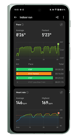 Screenshots of the OnePlus Watch 2R companion app user interface: indoor running