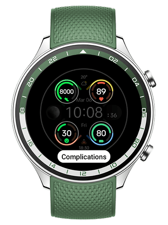 Screenshots of the OnePlus Watch 2R user interface: watch faces