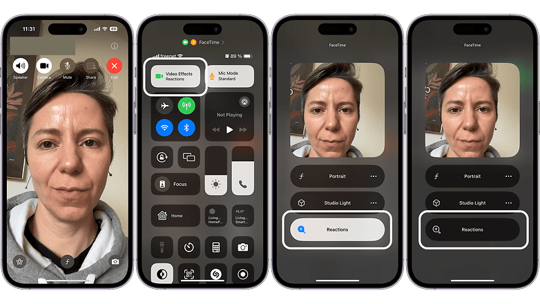 Screenshots zeigen die Einstellungen der FaceTime-Reaktionen auf dem iPhone