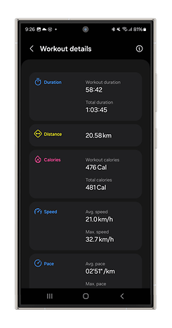 Screenshots of the Galaxy Watch Ultra's Cycling mode.