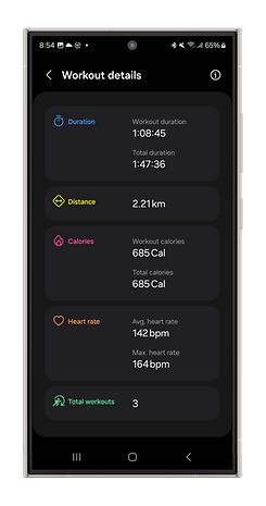 Captures d'écran des mesures multisports de la Galaxy Watch Ultra