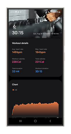 Captures d'écran des mesures multisports de la Galaxy Watch Ultra