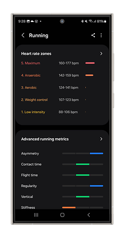 Screenshots des Laufmodus der Galaxy Watch Ultra