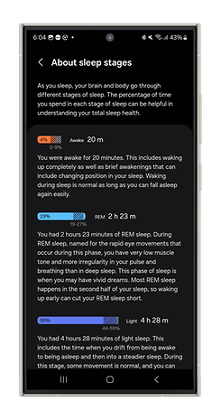 Captures d'écran des mesures de suivi du sommeil de la Galaxy Watch Ultra