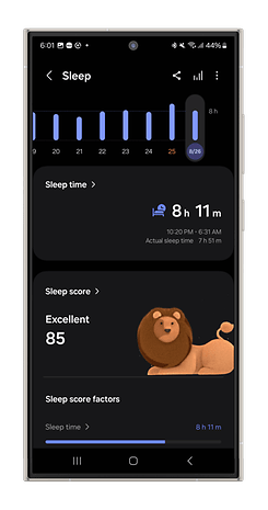 Screenshots of the Galaxy Watch Ultra's sleep tracking measurements.