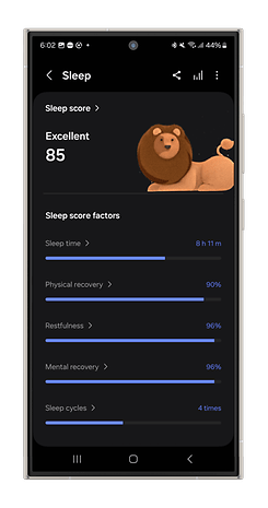 Screenshots of the Galaxy Watch Ultra's sleep tracking measurements.