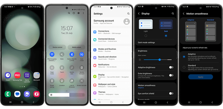 Screenshots of the Samsung Galaxy Z Fold 5 UI