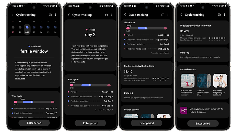 Samsung Health app, UI, cycle tracking, ovulation