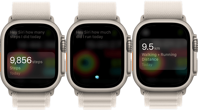 Screenshots demonstrating the on-device commands for use with the Apple Watch.