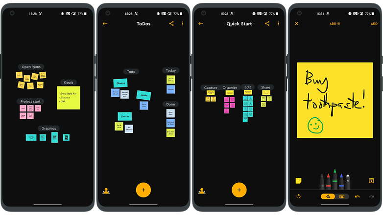 Screenshots der Post-it-App