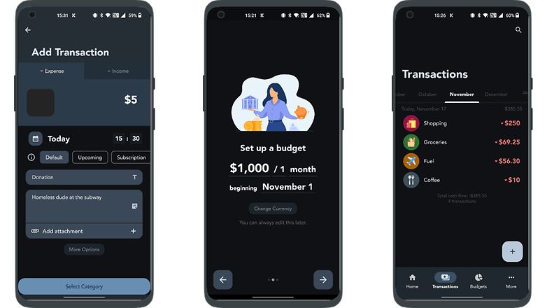 Top 5 Apps of the week: screenshots of the Cashew Expenses budget tracker app UI