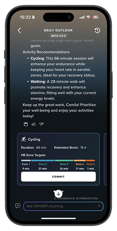 Daily outlook on a phone showing cycling and walking activity recommendations.