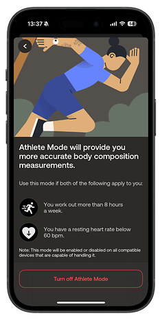 A smartphone screen displaying 'Athlete Mode' settings with a runner illustration.