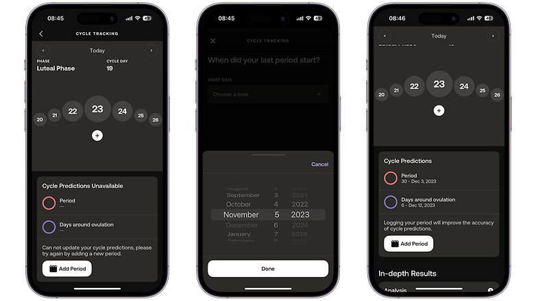 Captures d'écran de l'application Withings sur un iPhone