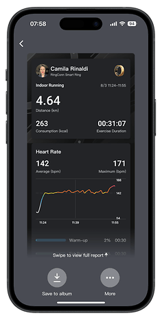 Captures d'écran de l'interface utilisateur de l'application compagnon de la RingConn Gen 2