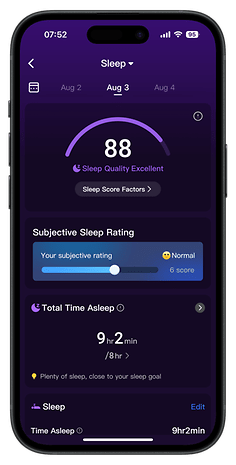 Captures d'écran de l'interface utilisateur de l'application compagnon de la RingConn Gen 2