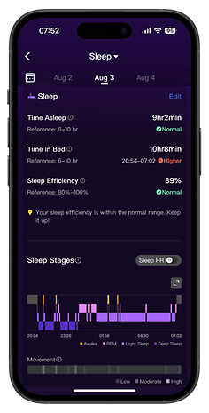 Screenshot der Benutzeroberfläche der App zum "RingConn Gen 2"-Smart-Ring