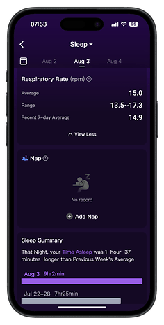 Screenshots of the RingConn Gen 2 Smart Ring app companion user interface.