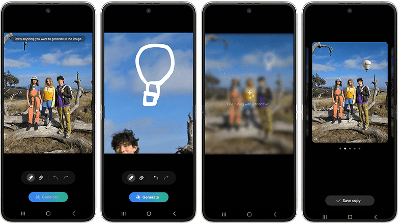 Capturas de tela do recurso AI Drawing no Samsung Galaxy Z Flip 6