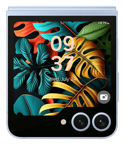 Galaxy Z Flip 6 showing a colorful leaf wallpaper