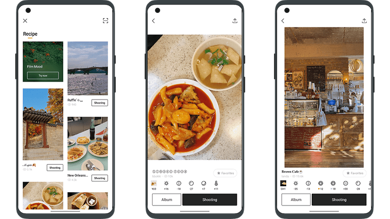 Screenshots of the app Foodie - Filter and Film Camera user interface