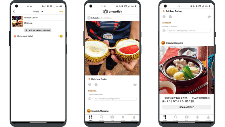 Screenshots of the app Snapdish Food Camera & Recipes user interface