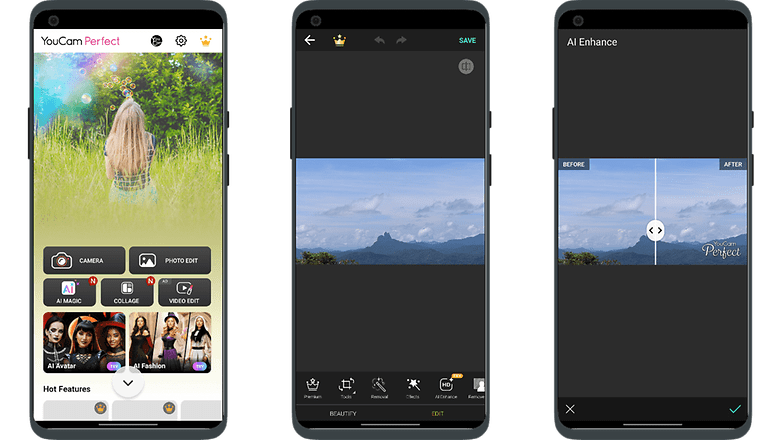 Screenshots of the app YouCam Perfect - Photo Editor user interface
