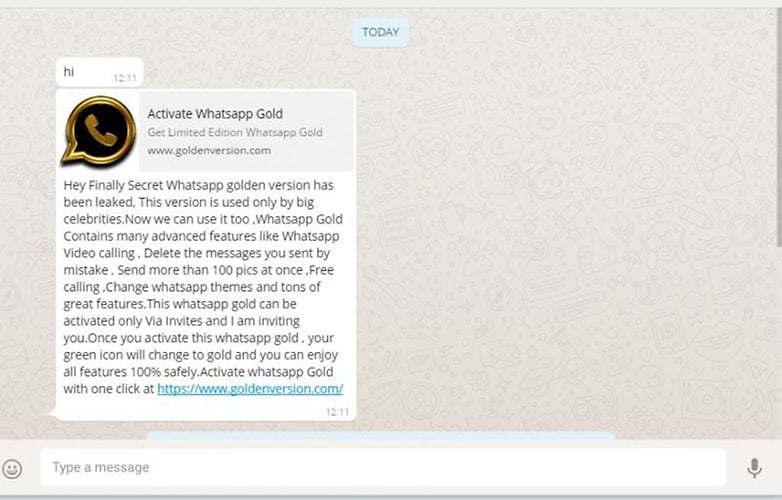 WhatsApp gold malware message