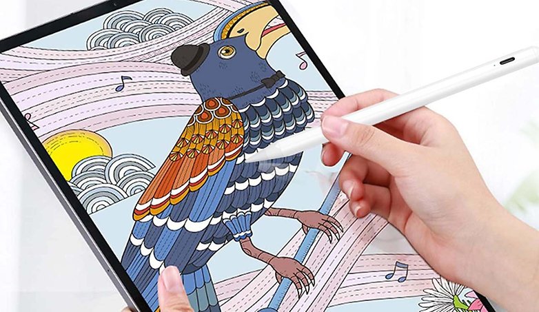 A person using the Jamjake Stylus Pen drawing a bird on an iPad