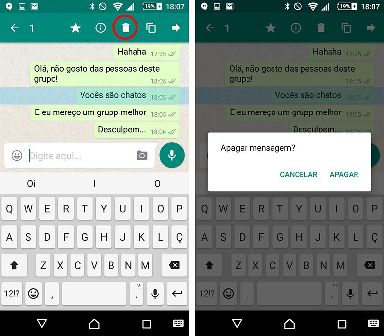 whatsapp remover mensagem