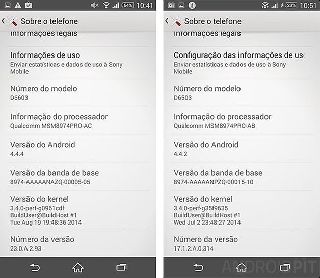 comparacao z3 z2 android