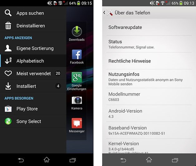 xperia z android 4 3 app drawer menu systeminfos