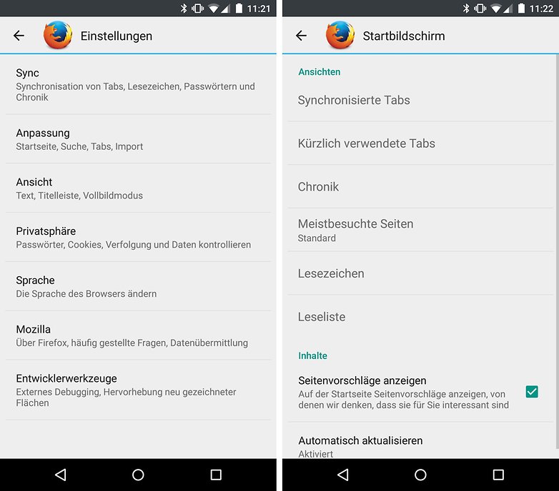 firefox android einstellungen ansichten