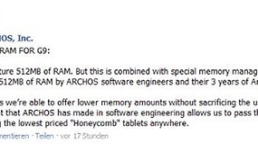 Archos G9 Honeycomb Tablets – alle Modelle kommen mit 512 MB RAM