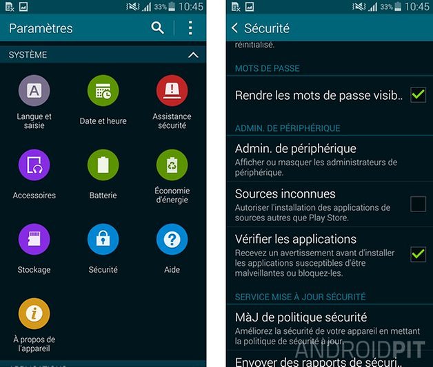 samsung galaxy s5 sources inconnues