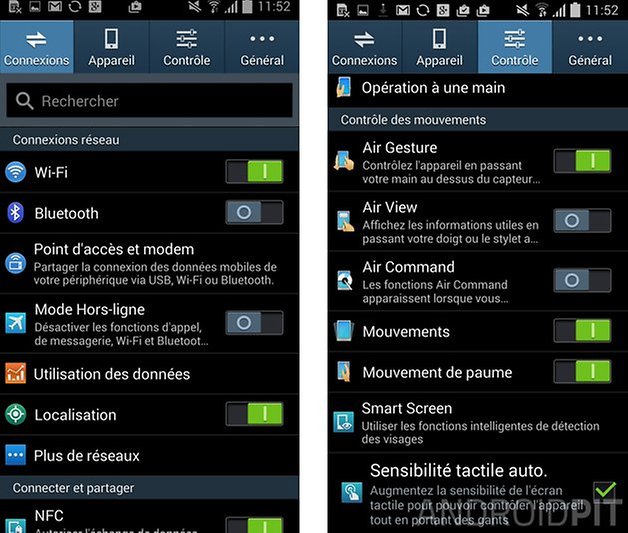 test complet galaxy s4 settings