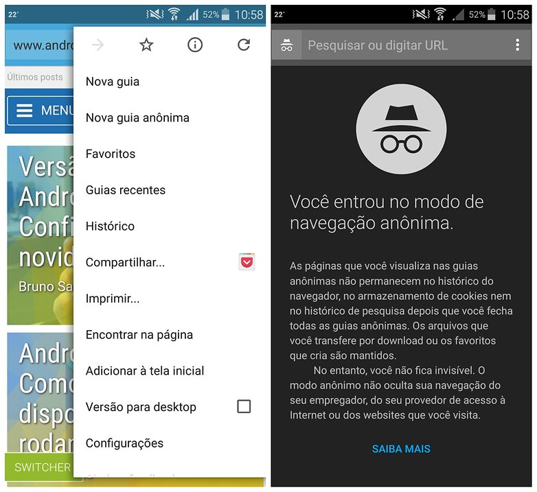 chrome navegacao anonima