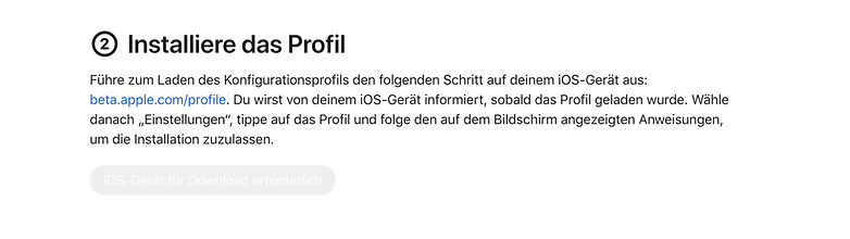 ios15 beta installing profile german