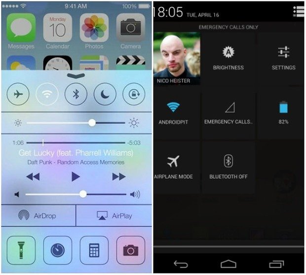 ios android control center quick settings