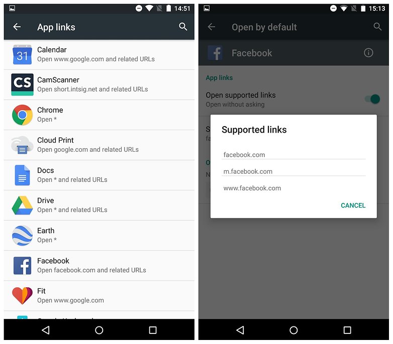 AndroidPIT Android M preview app links open by default facebook