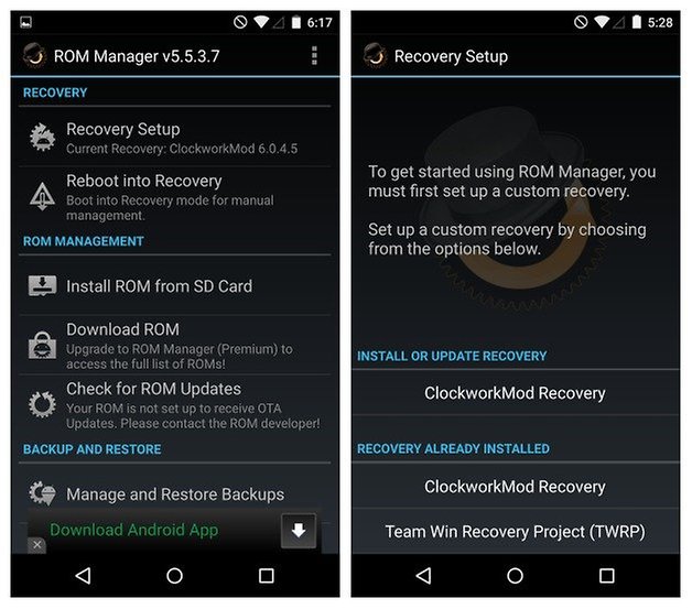 AndroidPIT CWM custom recovery Nexus 5 ROM Manager