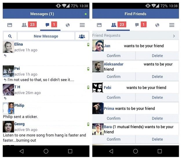 AndroidPIT Facebook Lite messages friends