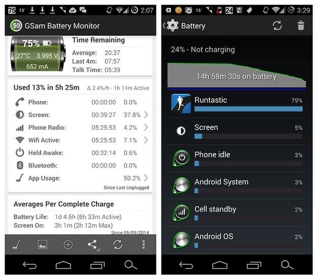 AndroidPIT GSam Battery Runtastic