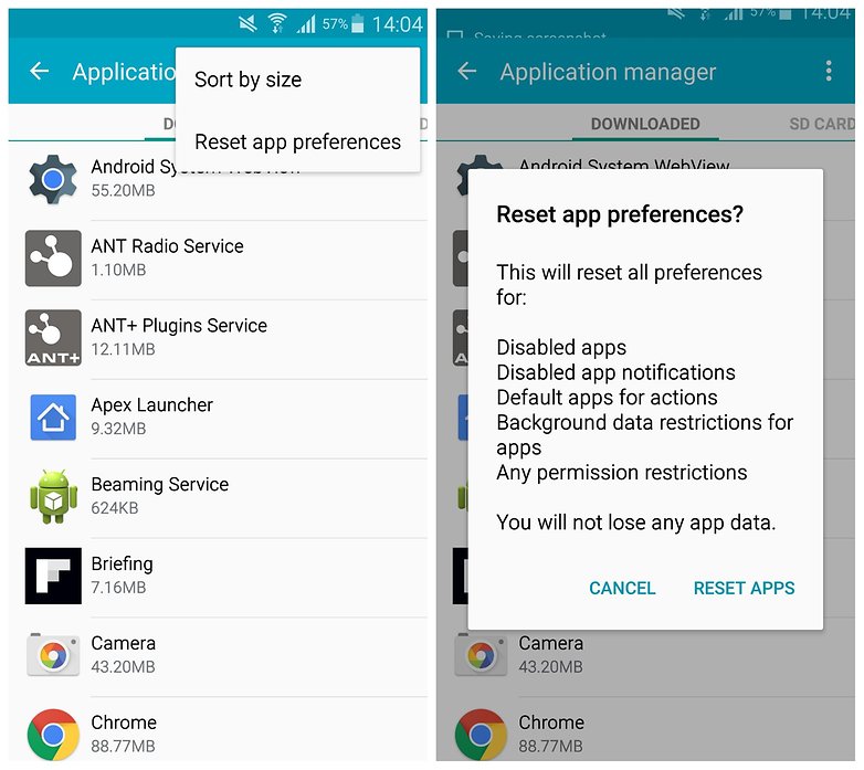 AndroidPIT Galaxy Note 4 app settings reset app preferences