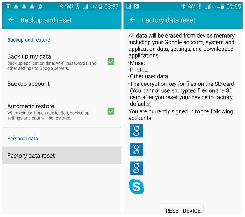 AndroidPIT Galaxy Note 4 factory data reset Google backup