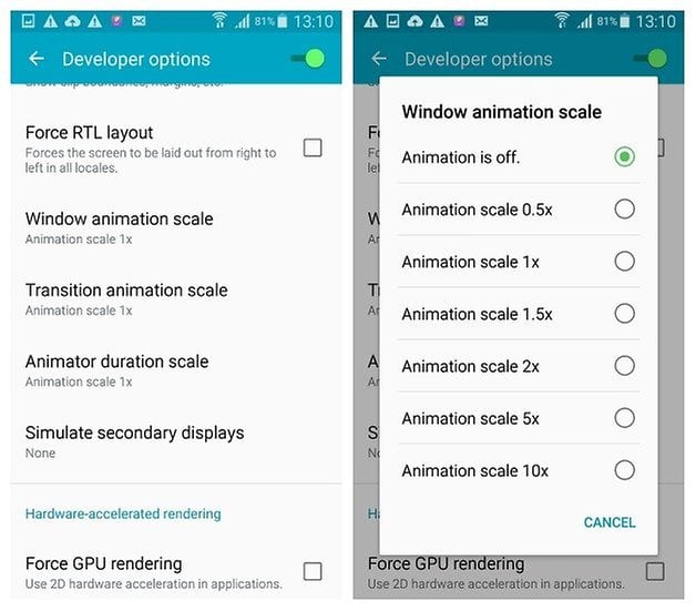 AndroidPIT Galaxy S4 Android 5 0 1 Lollipop Опции за разработчици Прозорец за анимация