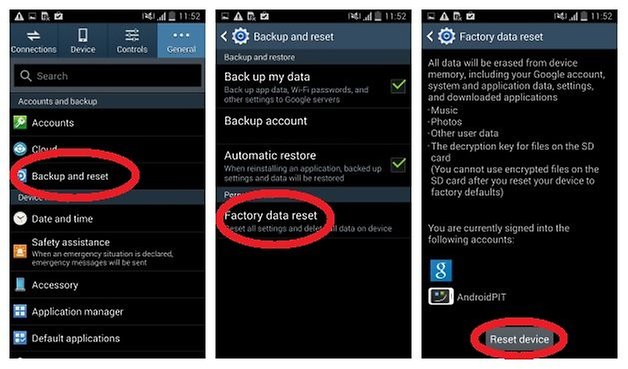 AndroidPIT Galaxy S4 Factory Reset Settings