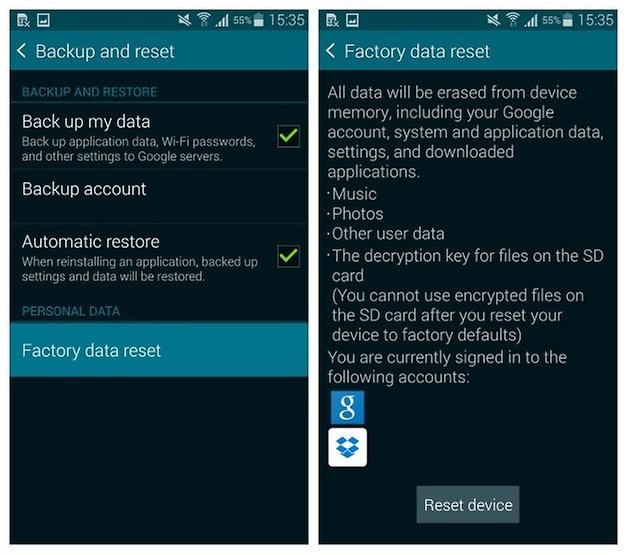 AndroidPIT Galaxy S5 Factory Data Reset